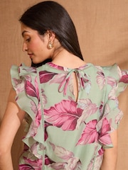Love & Roses Mint Green Short Sleeve Ruffle Pintuck Blouse - Image 4 of 5