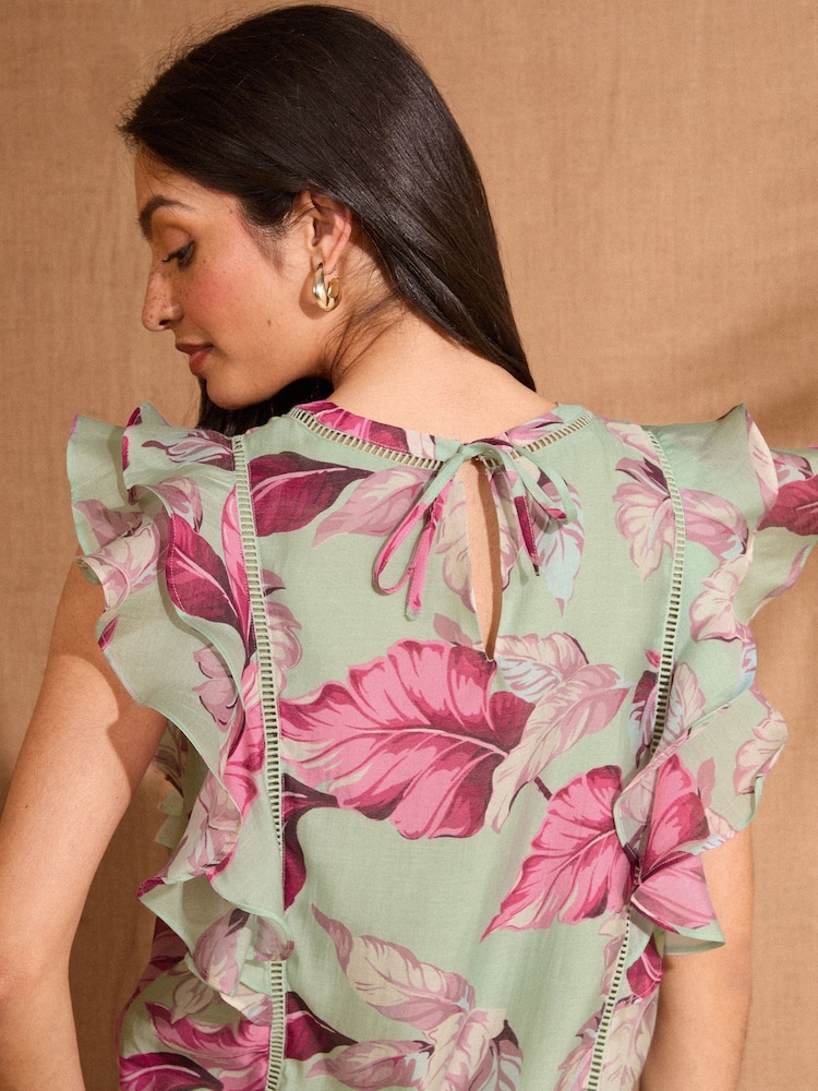 Love & Roses Mint Green Short Sleeve Ruffle Pintuck Blouse - Image 4 of 5