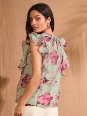 Love & Roses Mint Green Short Sleeve Ruffle Pintuck Blouse - Image 5 of 5