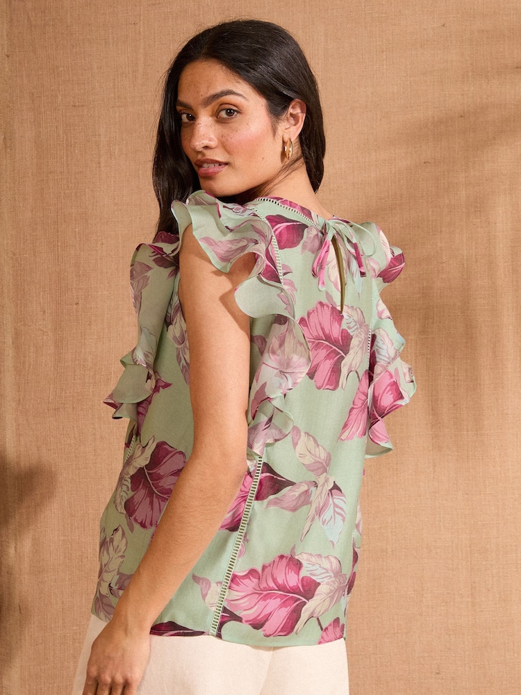 Love & Roses Mint Green Short Sleeve Ruffle Pintuck Blouse - Image 5 of 5