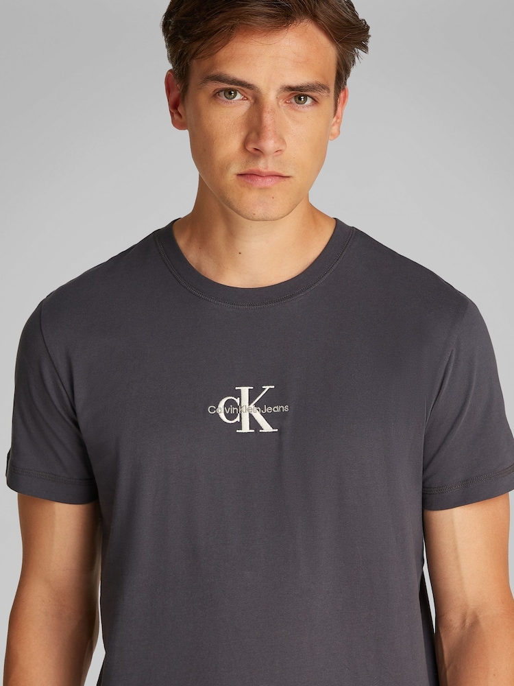 Металлик - Calvin Klein Monologo 100% Cotton T-Shirt - Image 3 of 3