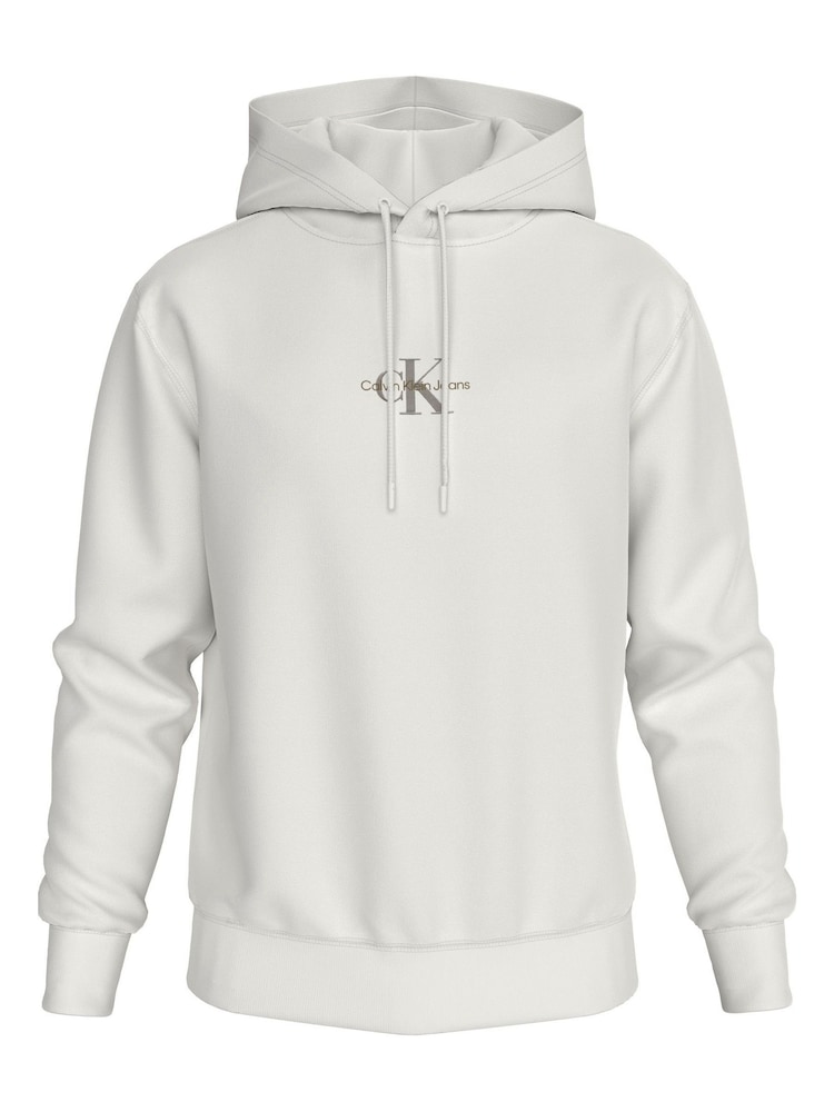 Calvin Klein White Relaxed Monologo Hoodie - Image 1 of 5
