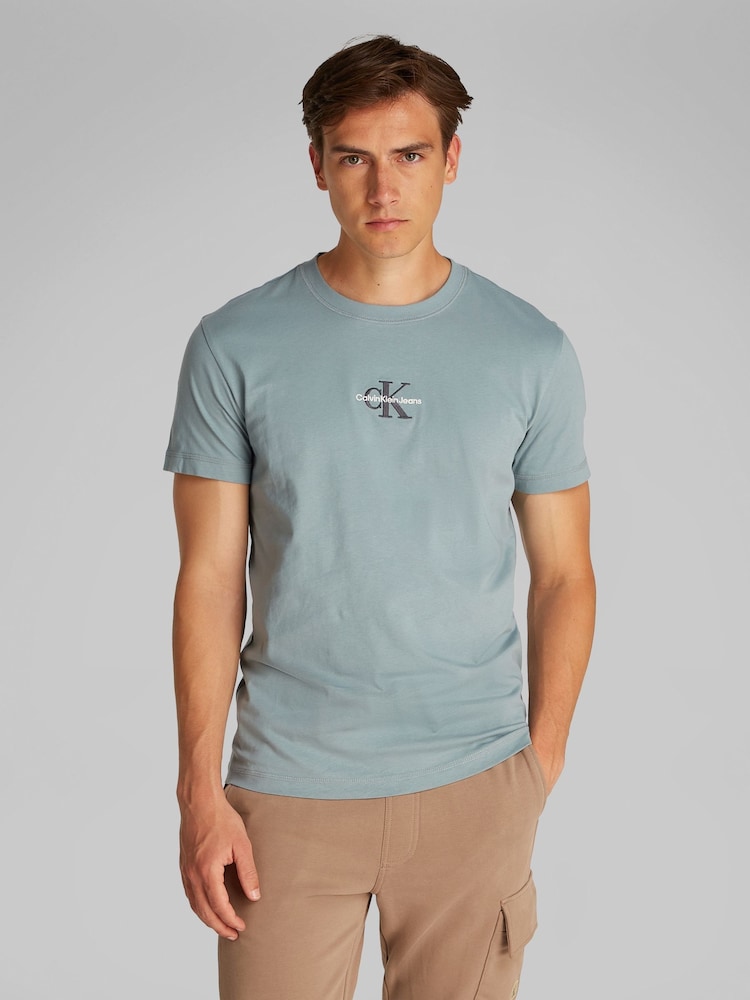 Синий - Calvin Klein Monologo 100% Cotton T-Shirt - Image 1 of 6