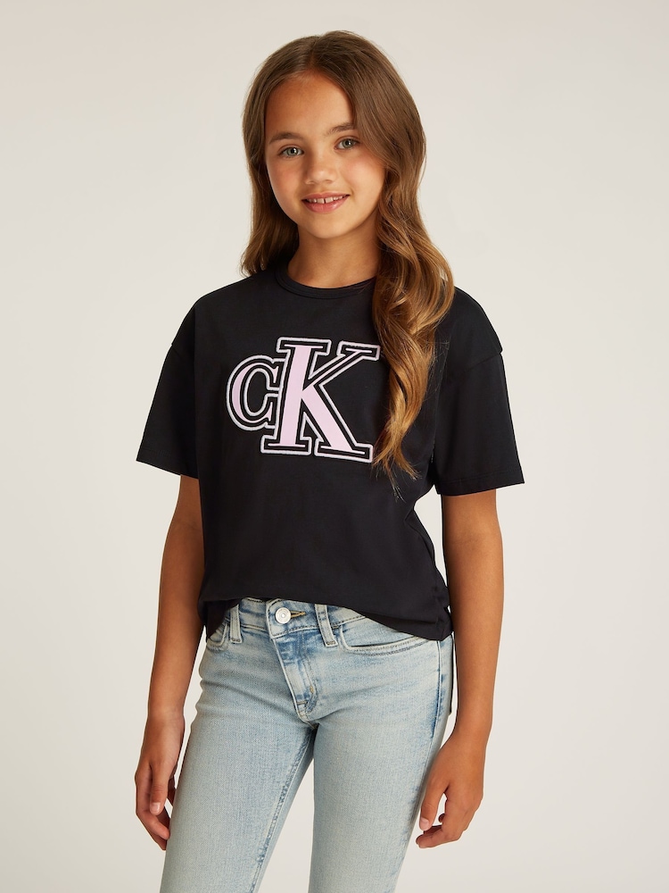 Calvin Klein Black Boxy Monogram 100% Cotton T-Shirt - Image 1 of 5