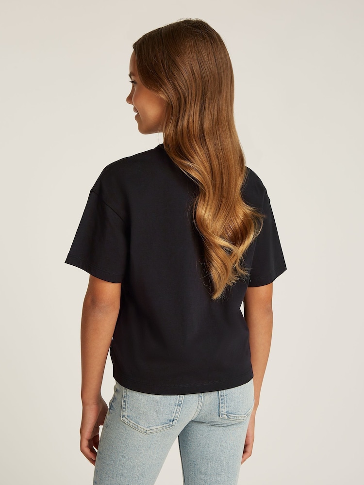 Calvin Klein Black Boxy Monogram 100% Cotton T-Shirt - Image 2 of 5 Calvin Klein Black Boxy Monogram 100% Cotton T-Shirt - Image 2 of 5