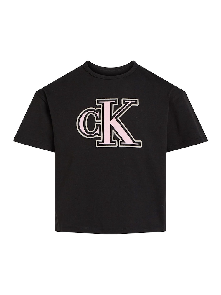 Calvin Klein Black Boxy Monogram 100% Cotton T-Shirt - Image 4 of 5