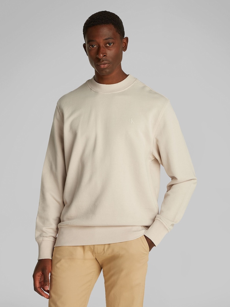 Calvin Klein Cream Washed 100% Cotton Sweatshirt - Image 1 of 6