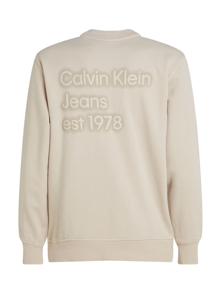 Calvin Klein Cream Washed 100% Cotton Sweatshirt - Image 6 of 6