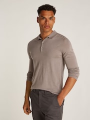 Calvin Klein Grey Italian Merino Silk Long Sleeve Polo Shirt - Image 1 of 6