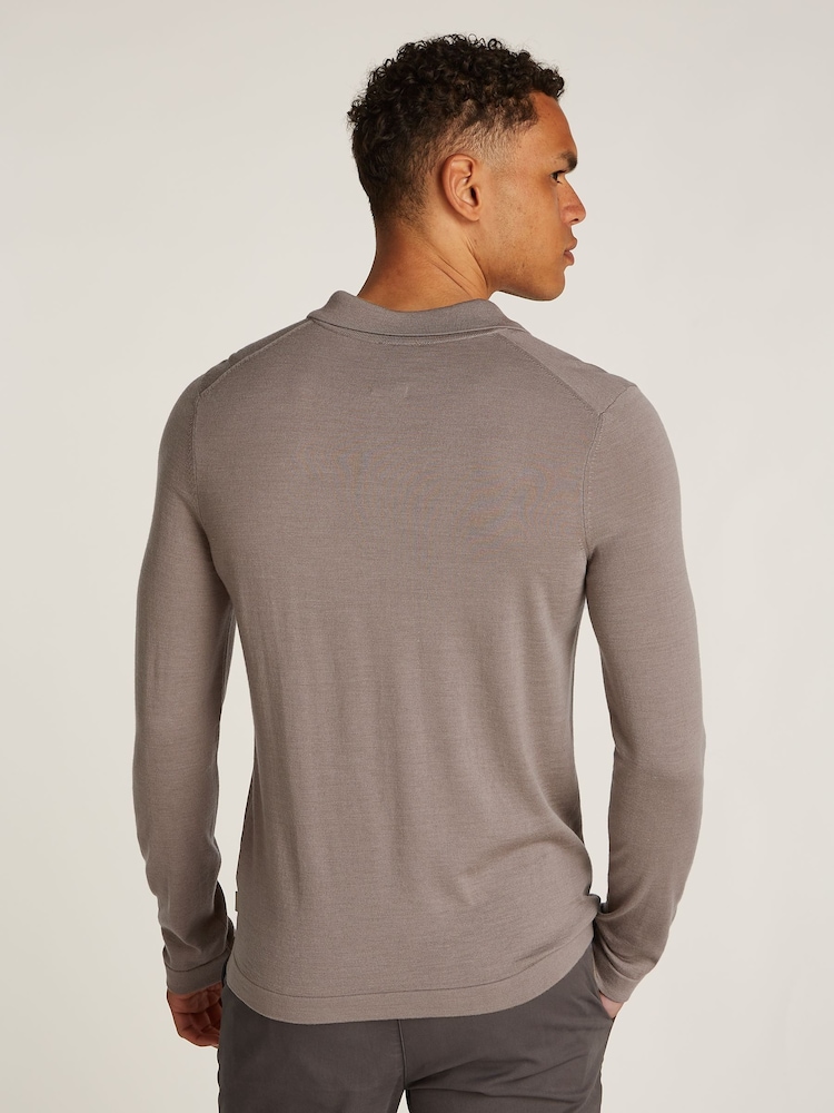 Calvin Klein Grey Italian Merino Silk Long Sleeve Polo Shirt - Image 2 of 6