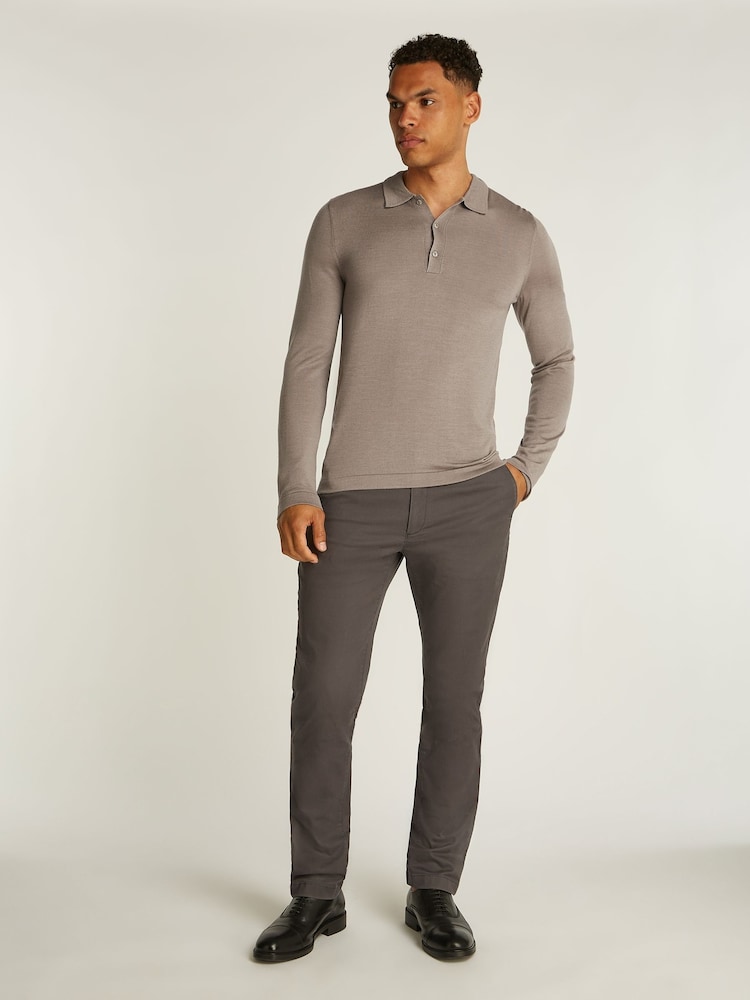 Calvin Klein Grey Italian Merino Silk Long Sleeve Polo Shirt - Image 3 of 6
