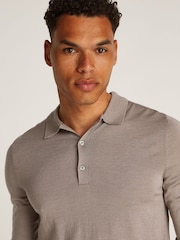 Calvin Klein Grey Italian Merino Silk Long Sleeve Polo Shirt - Image 4 of 6