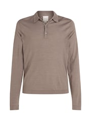 Calvin Klein Grey Italian Merino Silk Long Sleeve Polo Shirt - Image 5 of 6