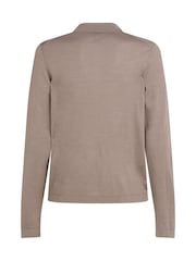 Calvin Klein Grey Italian Merino Silk Long Sleeve Polo Shirt - Image 6 of 6