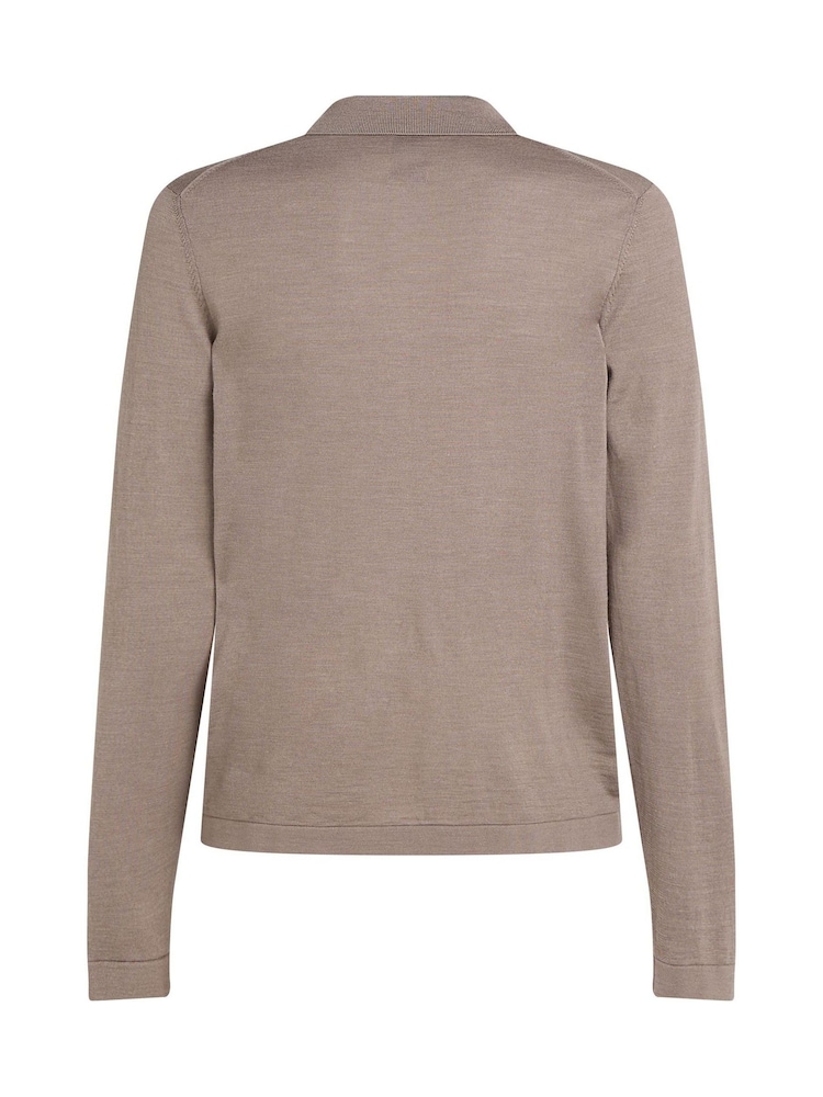 Calvin Klein Grey Italian Merino Silk Long Sleeve Polo Shirt - Image 6 of 6