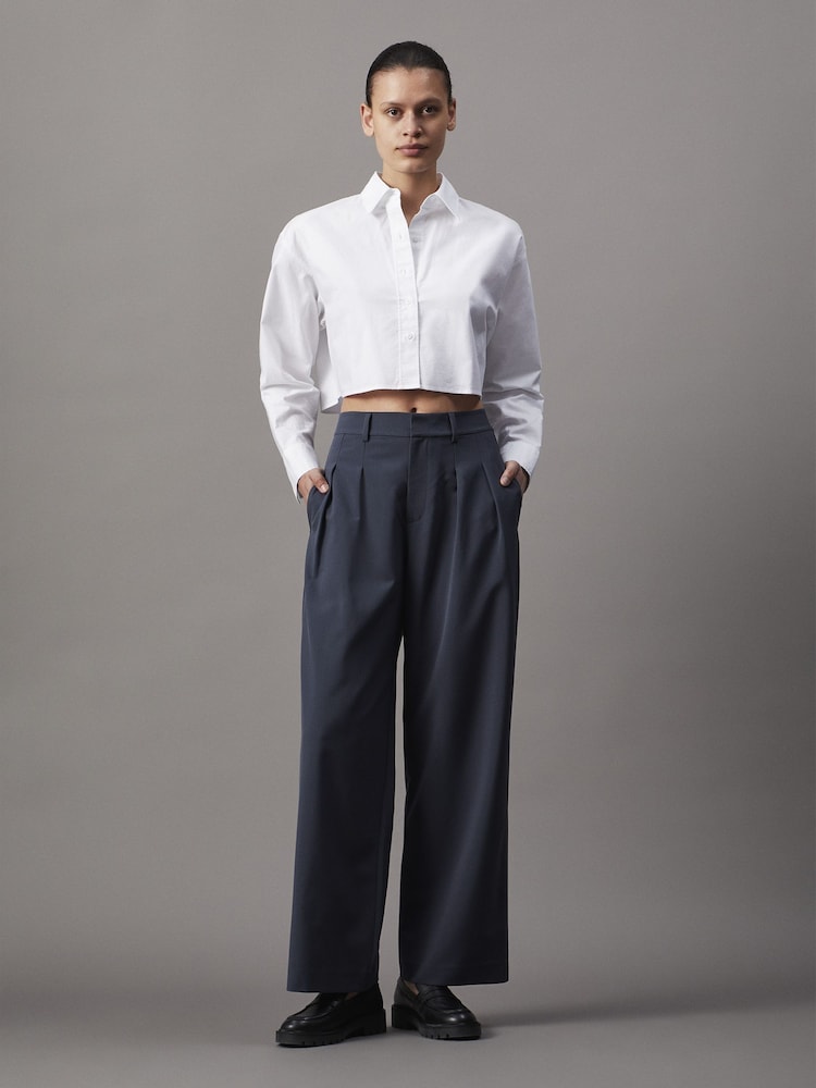 Calvin Klein Blue Tailored Low Rise Wide Leg Trousers - Image 1 of 5