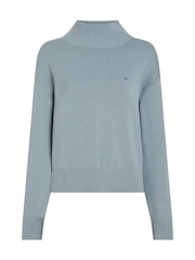 Calvin Klein Blue 100% Cotton Embroidered High Neck Jumper - Image 1 of 3