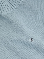 Calvin Klein Blue 100% Cotton Embroidered High Neck Jumper - Image 3 of 3