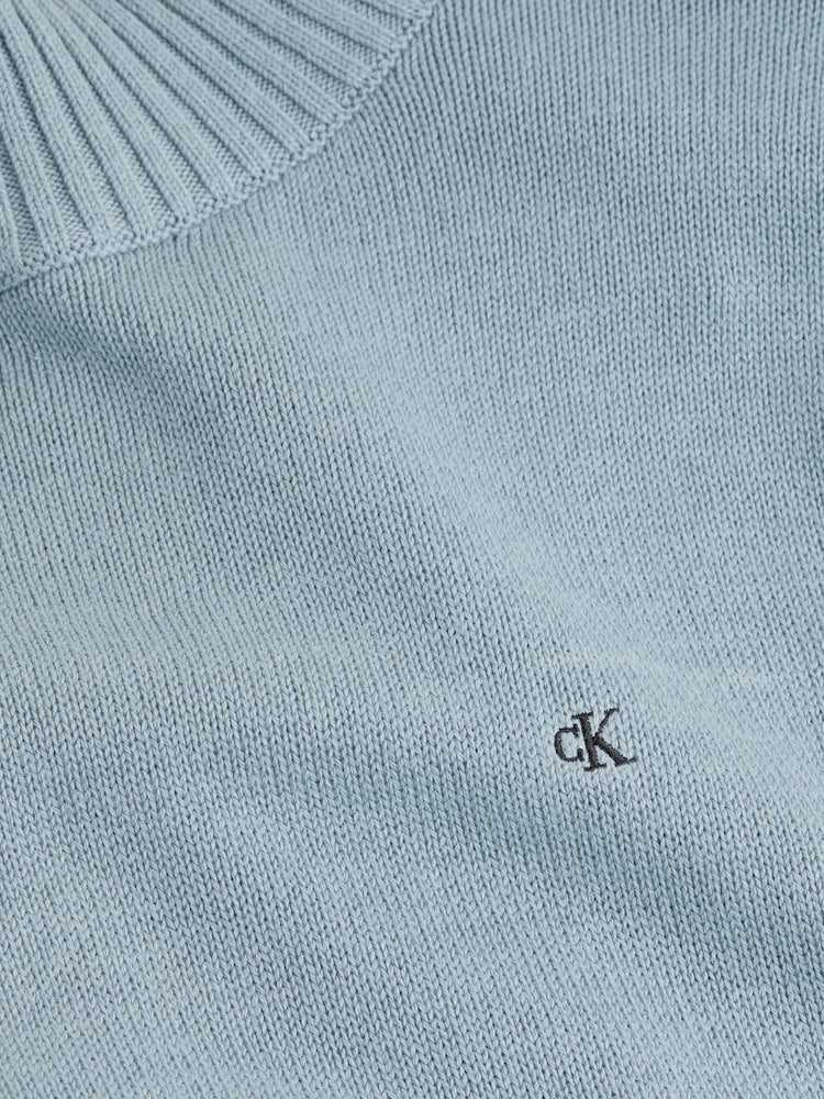 Calvin Klein Blue 100% Cotton Embroidered High Neck Jumper - Image 3 of 3