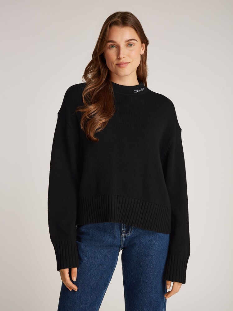Calvin Klein Black Logo Embroidered Jumper - Image 1 of 6