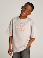 Calvin Klein Grey 100% Cotton Outlined Fleece Mono T-Shirt - Image 1 of 5