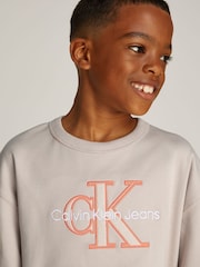 Calvin Klein Grey 100% Cotton Outlined Fleece Mono T-Shirt - Image 3 of 5