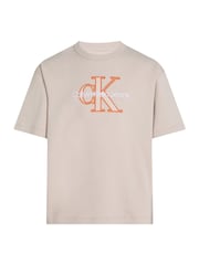 Calvin Klein Grey 100% Cotton Outlined Fleece Mono T-Shirt - Image 4 of 5