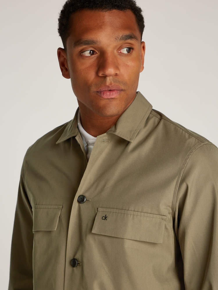 Calvin Klein Brown Boxy Cotton Blend Overshirt - Image 3 of 6
