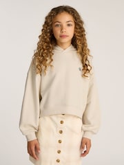 Calvin Klein Cream Stretch Cotton Hoodie With Handwriting Logo - Image 2 of 5