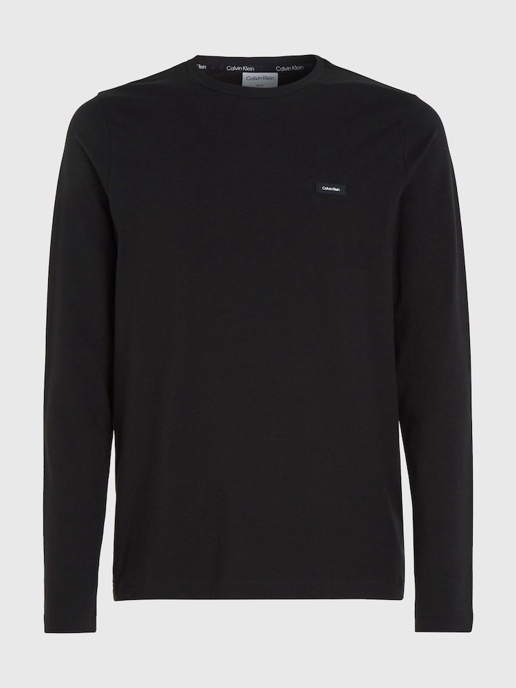 Calvin Klein Black Slim Stretch Cotton Long Sleeve T-Shirt - Image 1 of 3