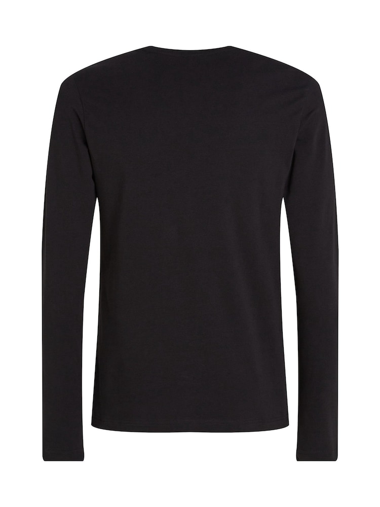 Calvin Klein Black Slim Stretch Cotton Long Sleeve T-Shirt - Image 2 of 3