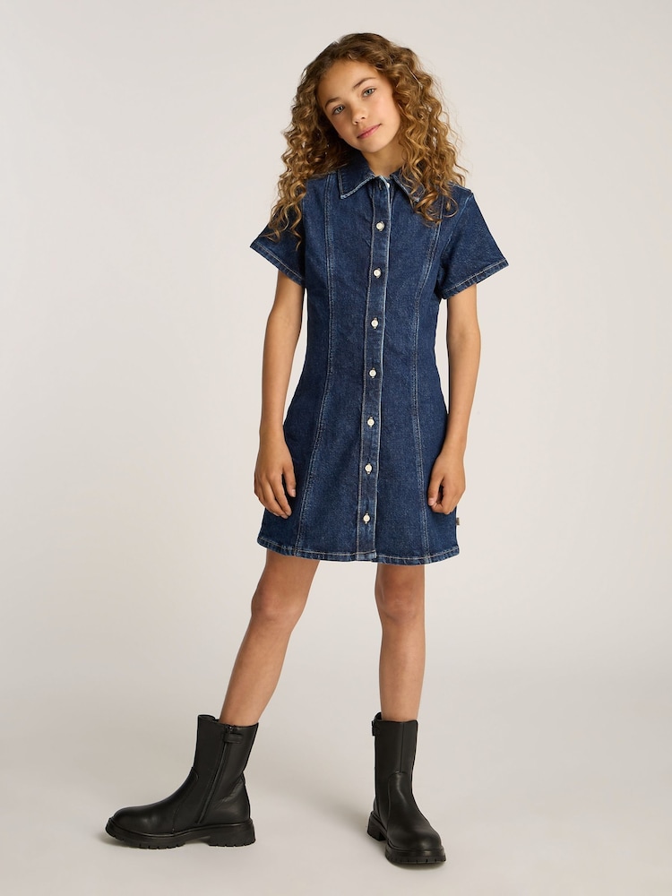 Calvin Klein Blue Double Breasted Denim A-Line Dress - Image 1 of 5