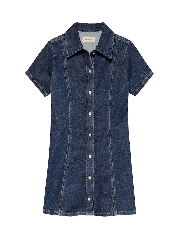 double breasted denim dress Adrian Dark Denim Gold Button Dress