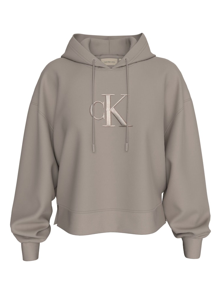 Calvin Klein Brown Relaxed Embroidered Hoodie - Image 1 of 5