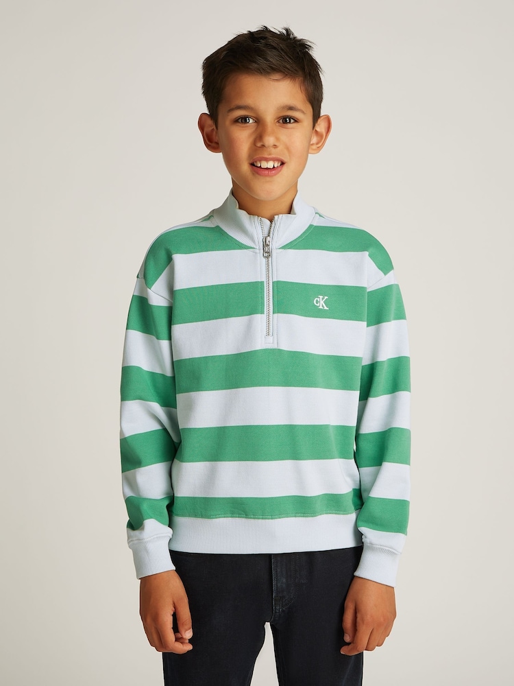 Calvin Klein green Stripe Quarter Zip 100% Cotton Sweatshirt - Image 1 of 5