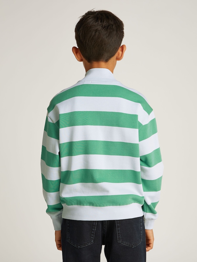 Calvin Klein green Stripe Quarter Zip 100% Cotton Sweatshirt - Image 2 of 5