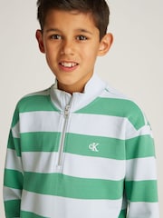 Calvin Klein green Stripe Quarter Zip 100% Cotton Sweatshirt - Image 3 of 5