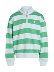 Calvin Klein green Stripe Quarter Zip 100% Cotton Sweatshirt - Image 4 of 5
