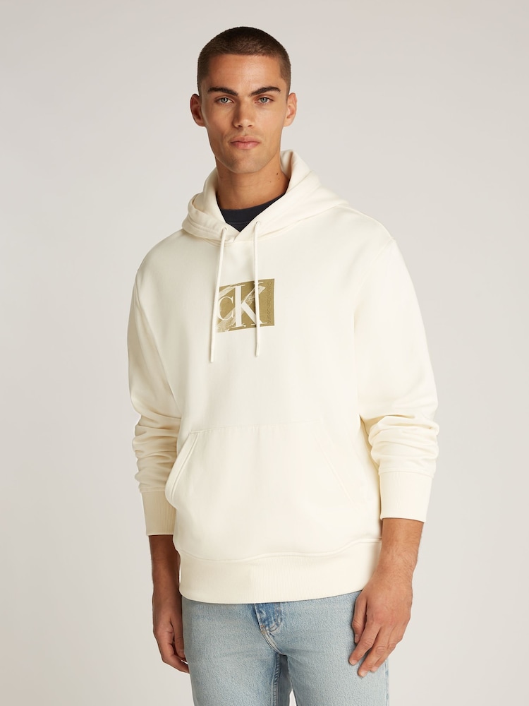 Calvin Klein White Soft Box Monogram Hoodie - Image 1 of 6