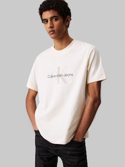 Бежевый - Calvin Klein 100% Cotton Monologo T-Shirt - Image 1 of 5