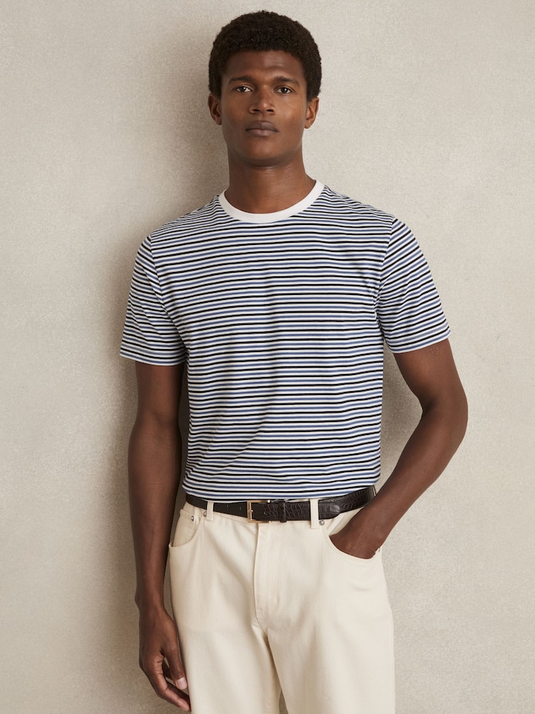 Reiss Bay Mercerised-Cotton Stripe T-Shirt - Image 1 of 6