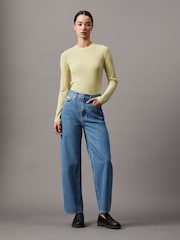 Calvin Klein Green Slim Semi Sheer Ribbed Long Sleeve Top - Image 1 of 4