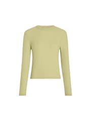 Calvin Klein Green Slim Semi Sheer Ribbed Long Sleeve Top - Image 2 of 4