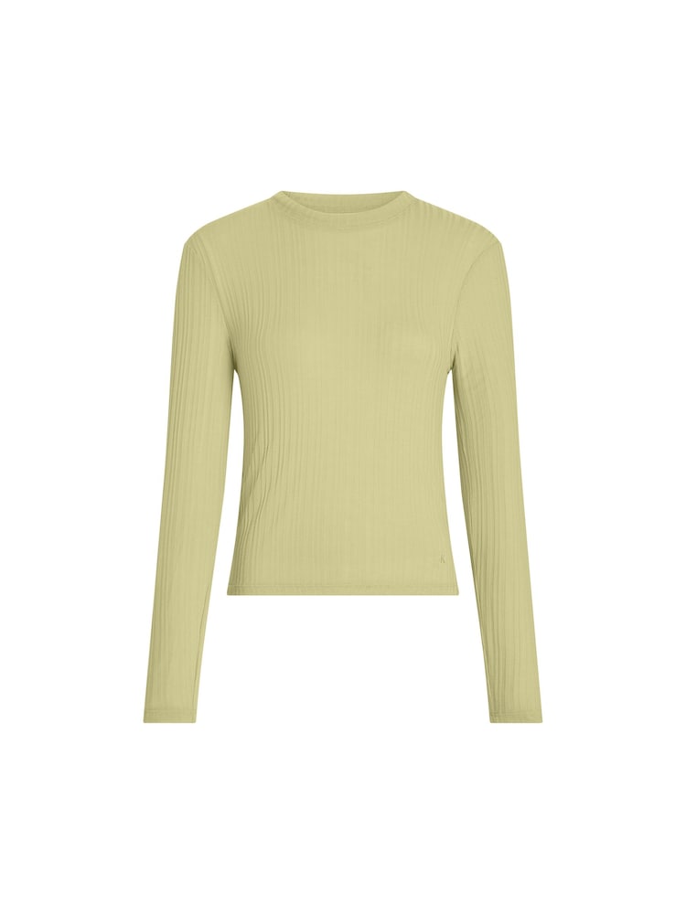 Calvin Klein Green Slim Semi Sheer Ribbed Long Sleeve Top - Image 2 of 4