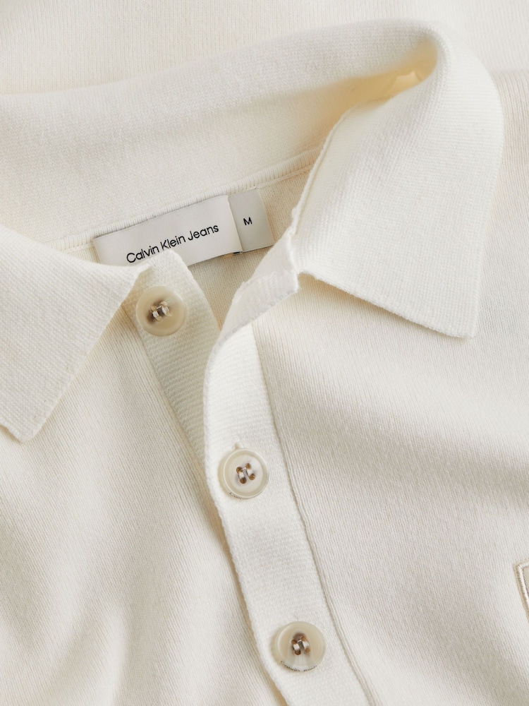 Calvin Klein White Cotton Polo Jumper - Image 2 of 3