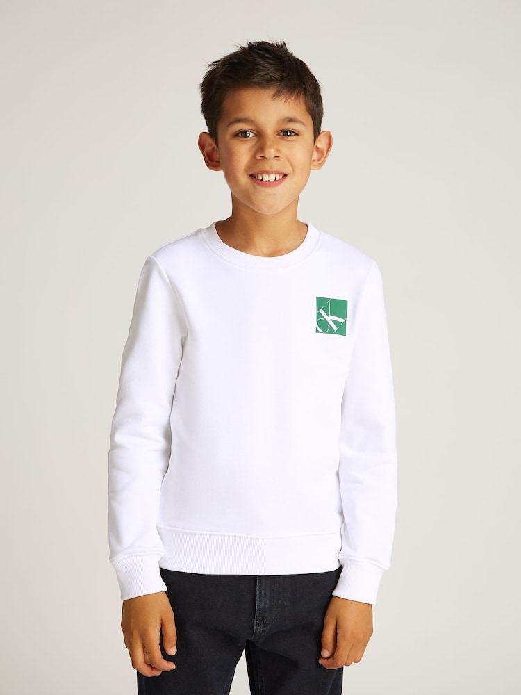 Calvin Klein White Relaxed Crew Neck 100% Cotton Sweatshirt - Image 1 of 5