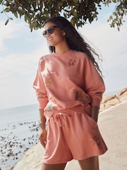 Cora Pink Heavy All Over Embroidery Summer Food and Cockatils Graphic Shorts - Image 1 of 8