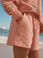 Cora Pink Heavy All Over Embroidery Summer Food and Cockatils Graphic Shorts - Image 6 of 8