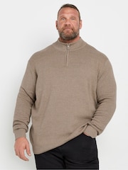 BadRhino Big & Tall Brown Milano Quarter Zip 100% Cotton Jumper - Image 1 of 3
