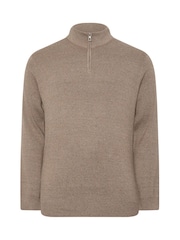 BadRhino Big & Tall Brown Milano Quarter Zip 100% Cotton Jumper - Image 2 of 3